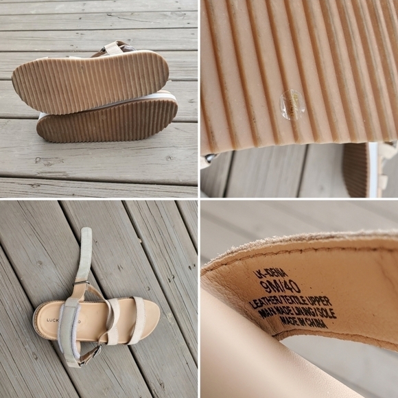 Lucky Brand Idenia Tan Nude Nubuck Suede Leather Platform Buckle Wedge Sandals 9 - Picture 8 of 9